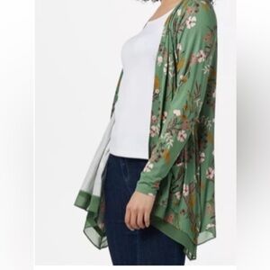 LOGO Lori Goldstein Green Floral Cardigan